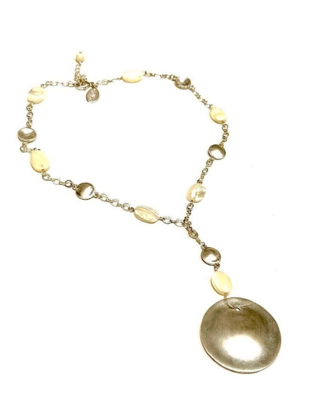 WHBM | White Pearlized Bead &  Silver-Tone Pendant Necklace | NWOT